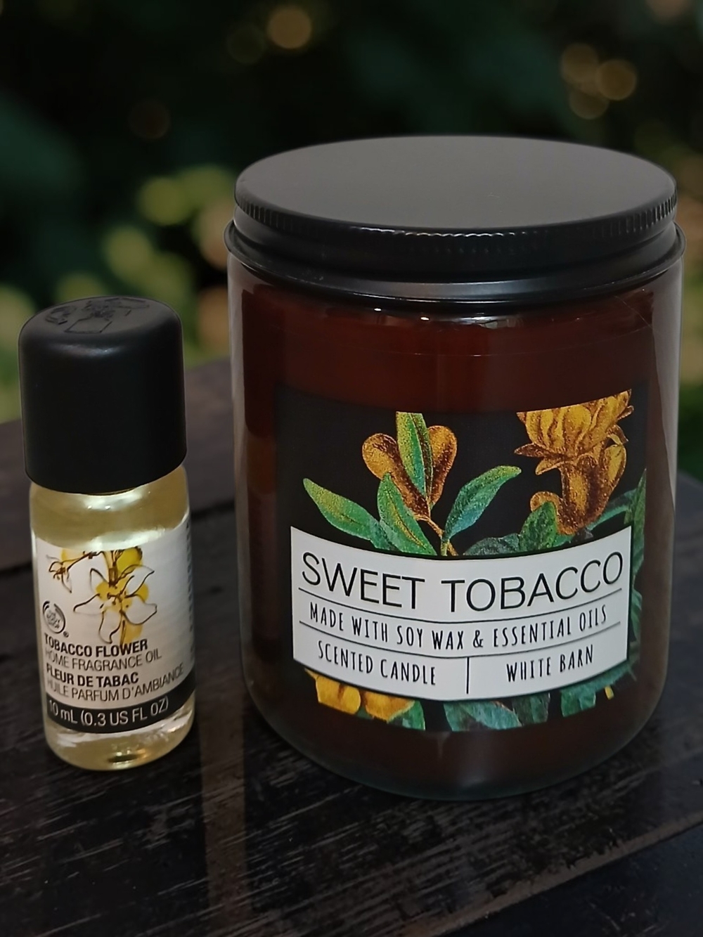 White Barn Sweet Tobacco Candle - Brown Glass Jar with Black Lid